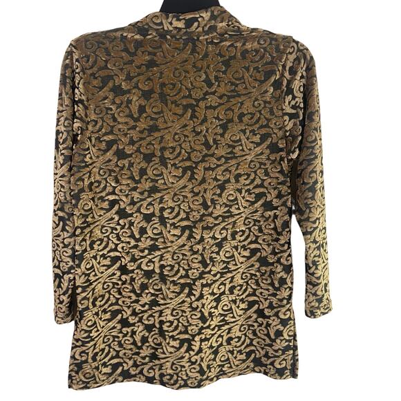Diane von Furstenberg Vintage Top Women Small Gold Burnout Velvet Button Blouse - Picture 4 of 10